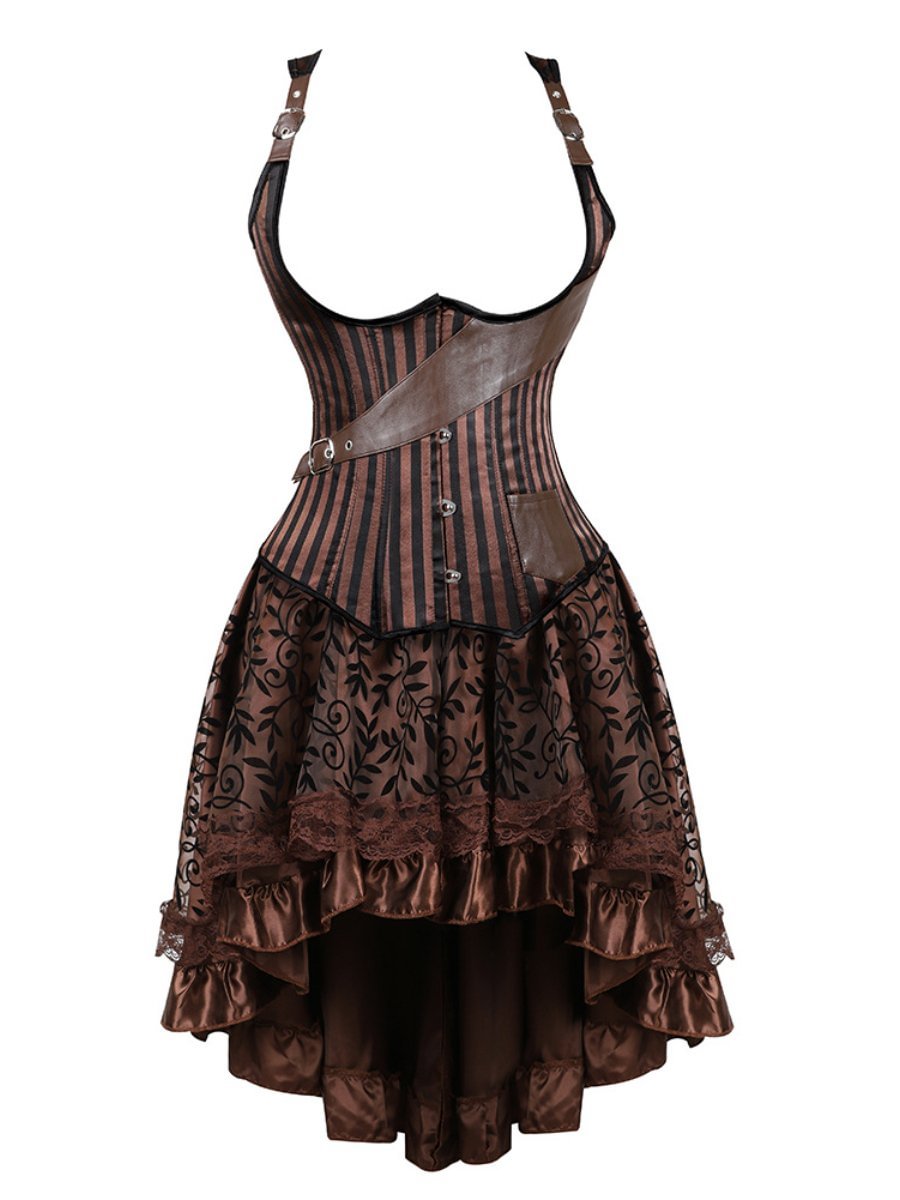Halloween Dresses 2 Pieces Steampunk Style High Low Corset Dress