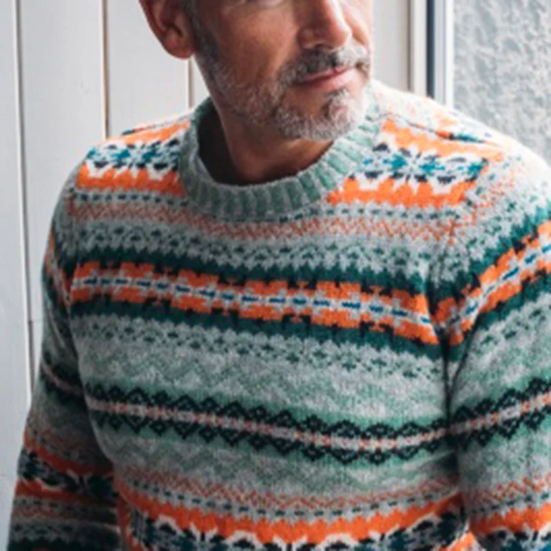 Vintage Warmth Eribe Knit Jacquard Icelandic Crew Neck Sweater（Unisex ）