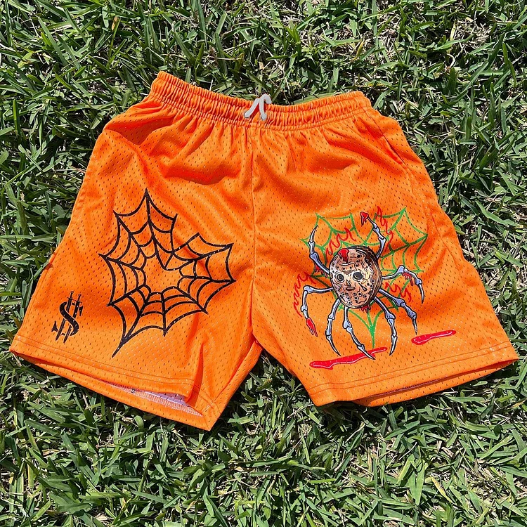 Heart Spider Web Print Mesh Shorts