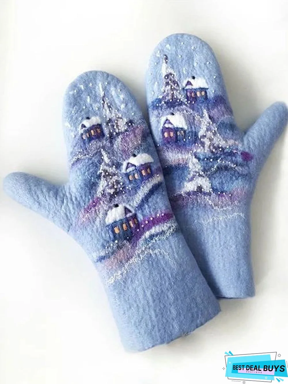 Blue Casual Winter Polyester Gloves