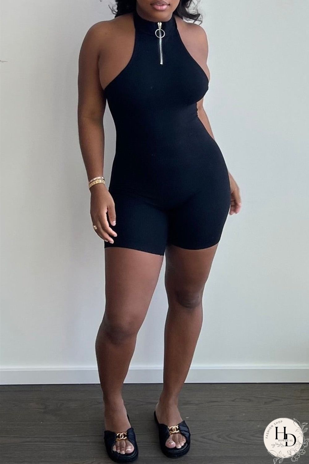 Rose Red Sexy Casual Solid Backless Halter Sleeveless Skinny Romper