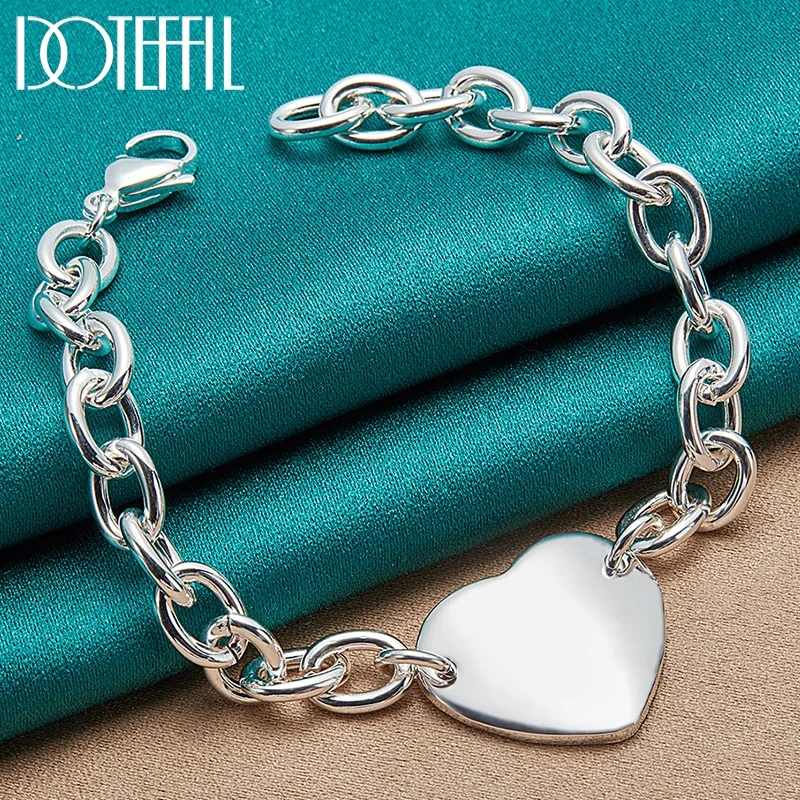 925 Sterling Silver Heart Pendant Bracelet Chain For Woman Man Jewelry