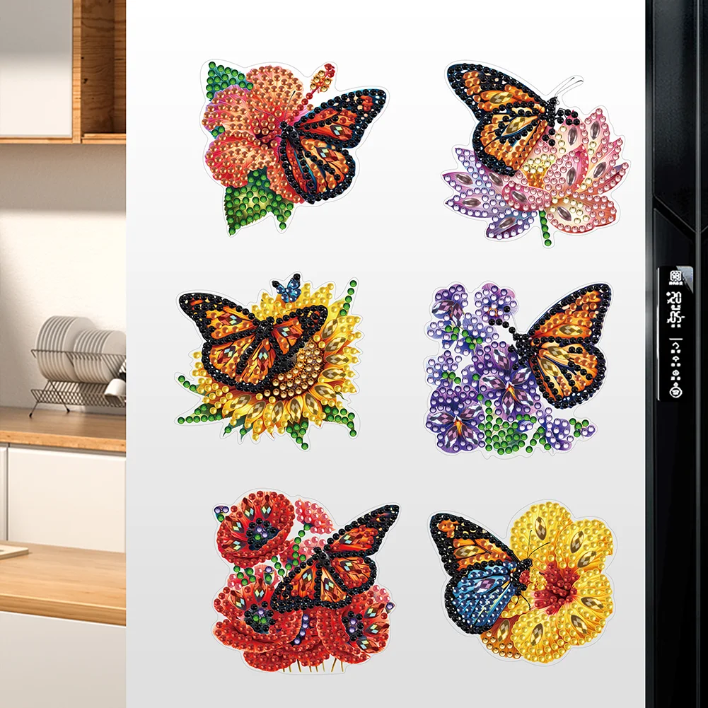 6Pcs DIY Flower Butterfly Diamond Painting Fridge Magnetic Sticker for Adults