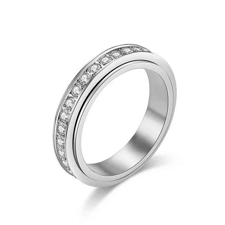 Diamond-set Stainless Steel Spinner Ring
