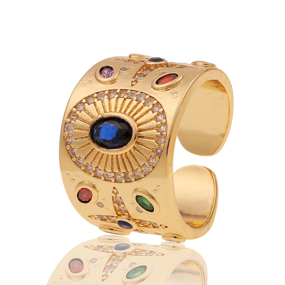 Copper Real Gold Plated Wide Ring with Diamonds