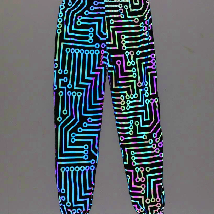 Toloer Autumn And Winter Circuit Line Color Reflective Pants Men's Sports Casual Pants-Outfit Ideas