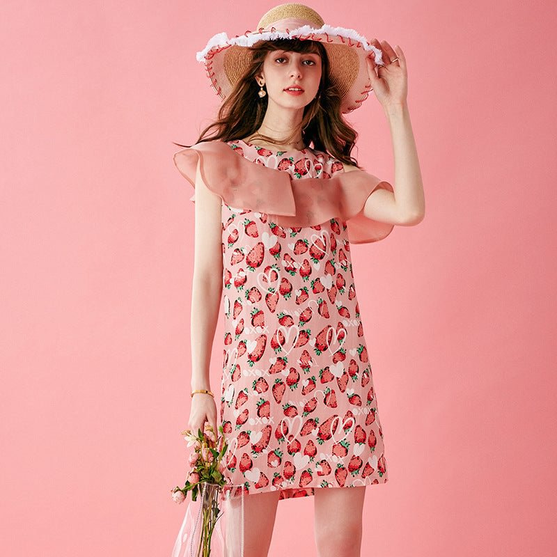 Popular Dress Summer Ruffled Fresh Printing A-word Off-shoulder