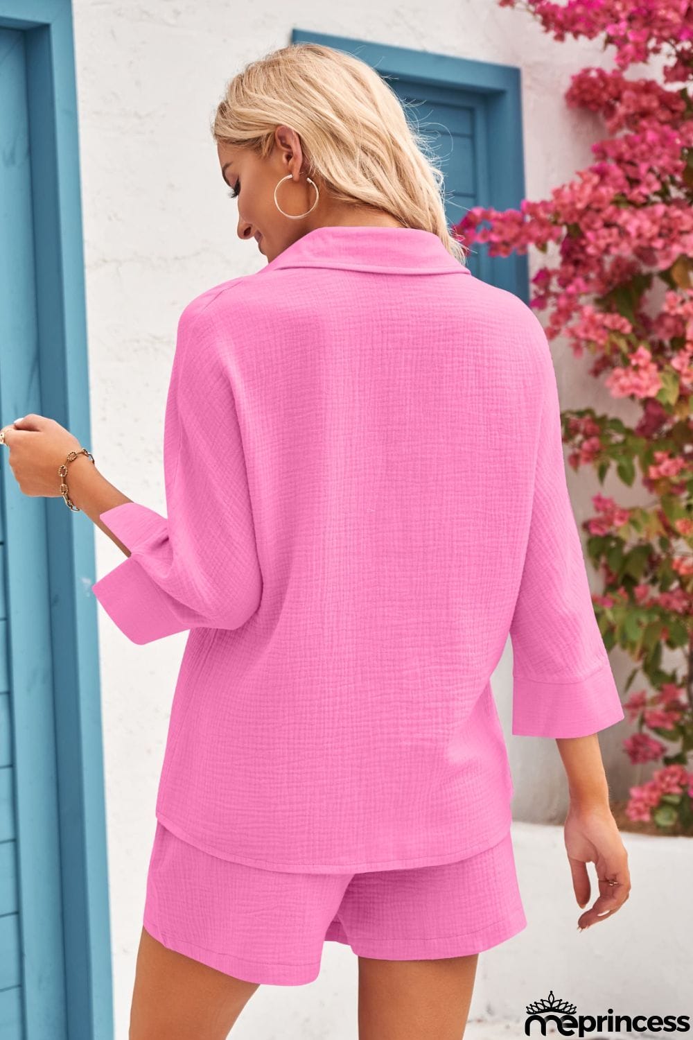 Textured Shirt and Elastic Waist Short with Pockets