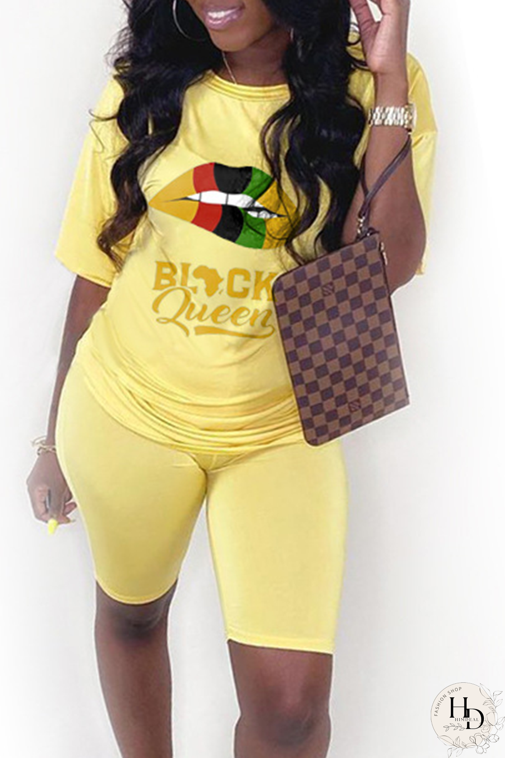 Yellow Casual Print Capris O Neck Short Sleeve Two Pieces