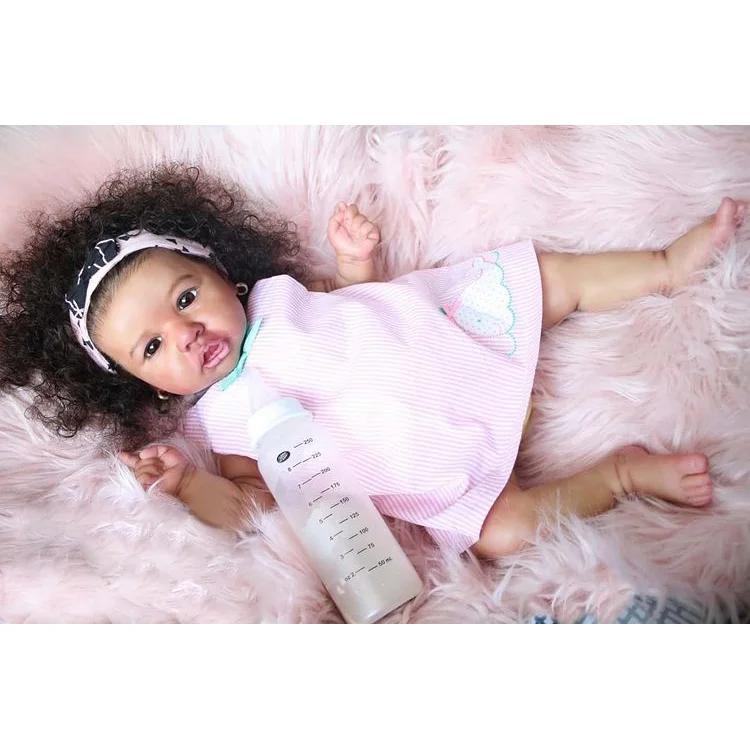 African American 12'' Handmade Cruz Black Silicone Reborn Baby Doll Girl With Long Curly Hair By Rbgdoll®