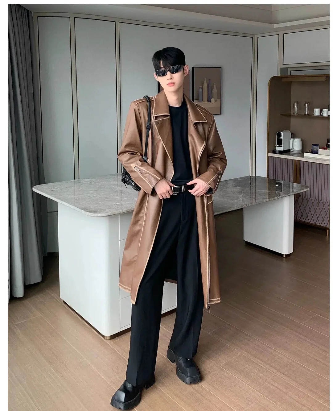Aonga Over-the-knee Mid-length Leather Coat