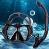 Anti-Fog Goggles Diving Mask Snorkeling Breath Tube Set for Adult (Black M)