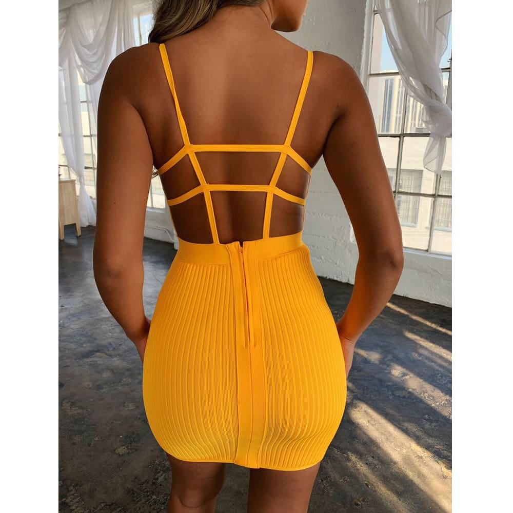 Women Sexy Summer Bandage Bodycon Strappy Dress Ladies Summer Boho Backless Stretchy Package Hip Slim Sundress