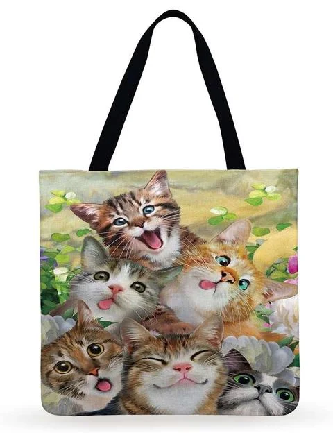 Linen Eco-friendly Tote Bag - Lovely Cat