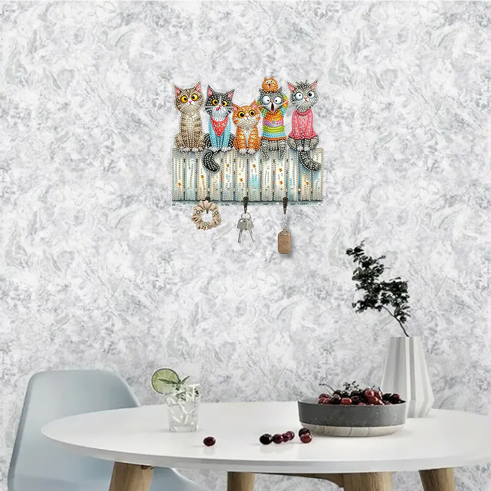DIY Wooden Cat Diamond Art Hanging Hook Rail Diamond Painting Art Craft Wall Hooks