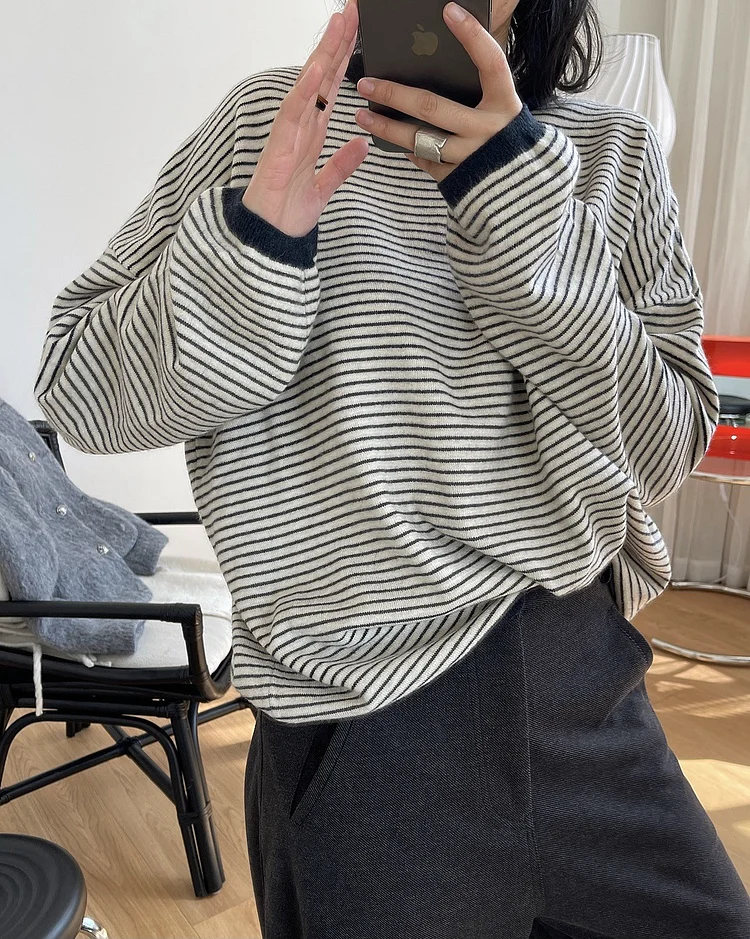 Retro Loose Striped Knitted Sweater