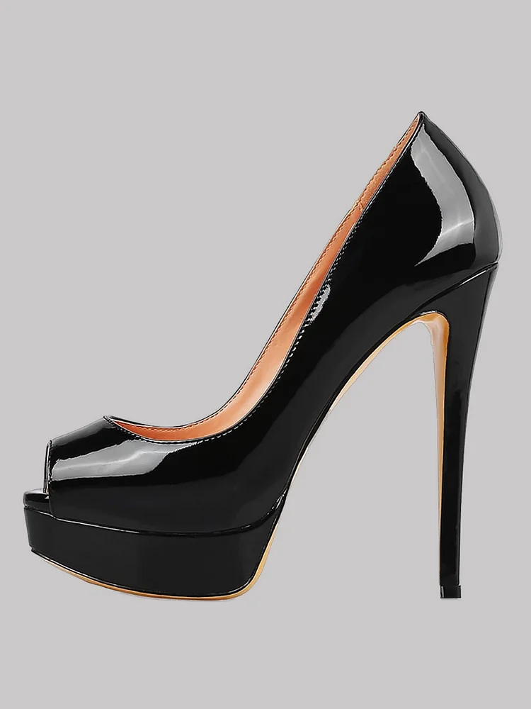 150mm Women's Platform Sky High Heels  Peep Toe Pumps Apricot Bottom Patent Shoes