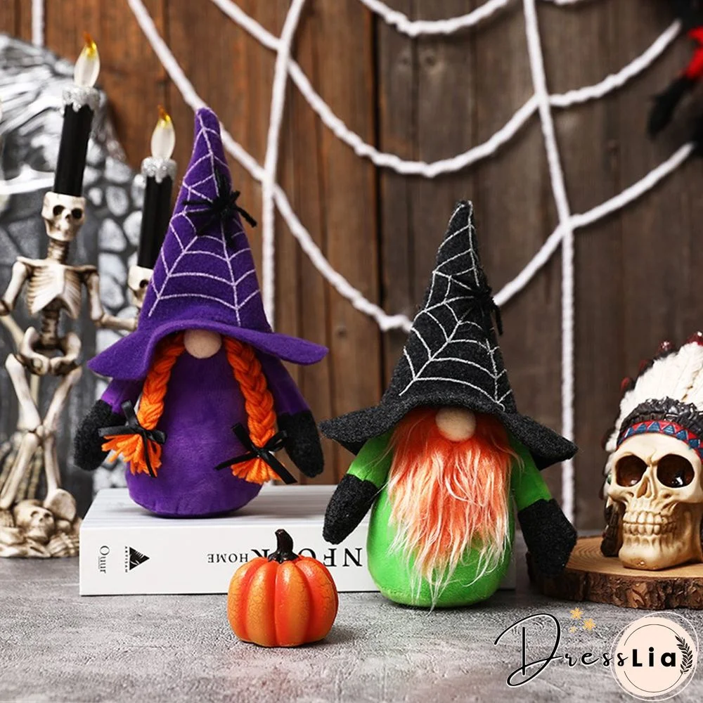 Plush Gnome Witch With Spider Hat For Halloween Decoration