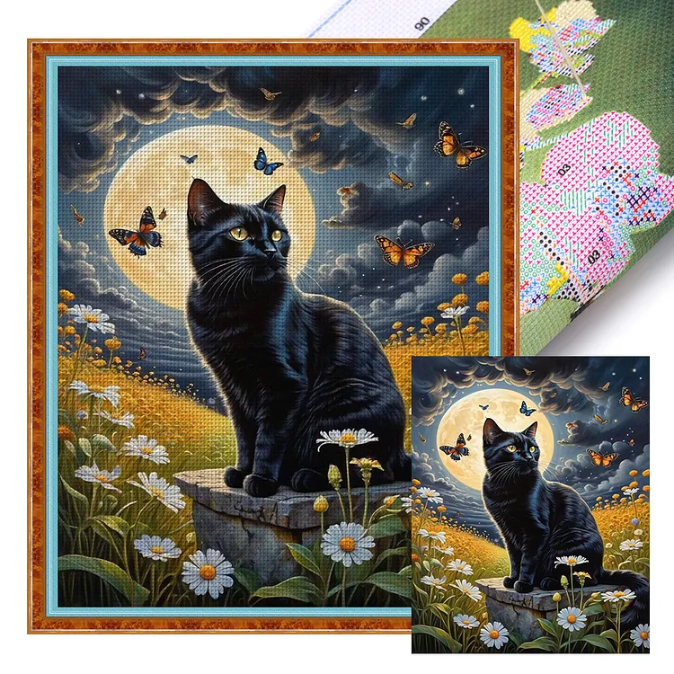 Black Cat In The Moonlight (40*50cm) 11CT Stamped Cross Stitch gbfke