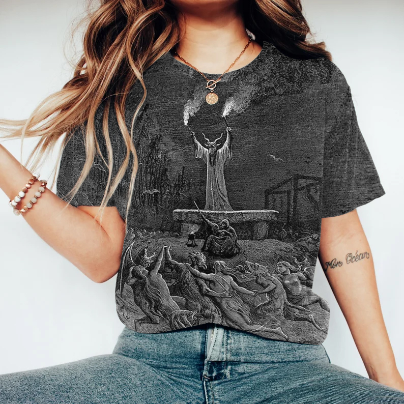 Women Walpurgis Night Printed Casual Round Neck T-Shirt elevenforest