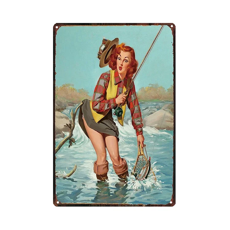 Fishing Girl - Vintage Tin Signs/Wooden Signs - 8*12Inch/12*16Inch