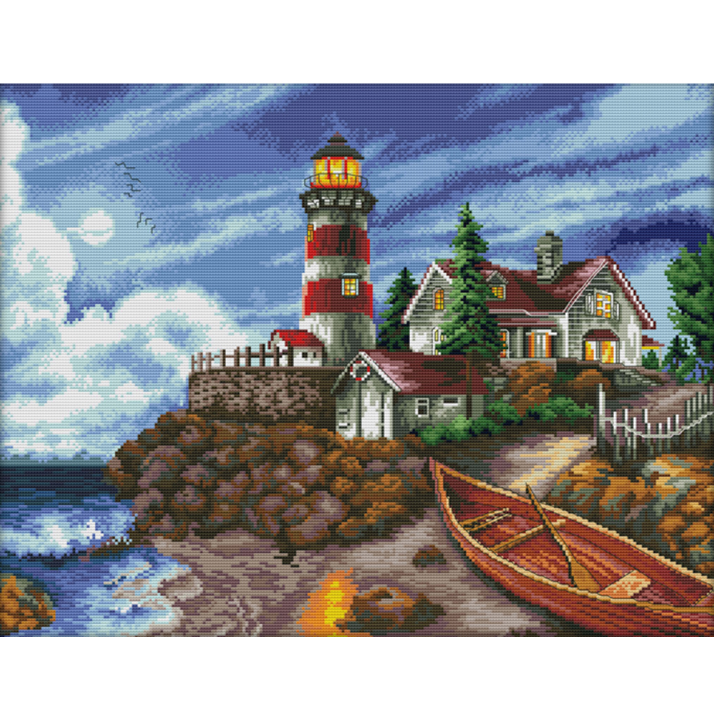 

Seaside Lighthouse - 11CT Stamped Cross Stitch - 69*56CM (Big Size), 501 Original