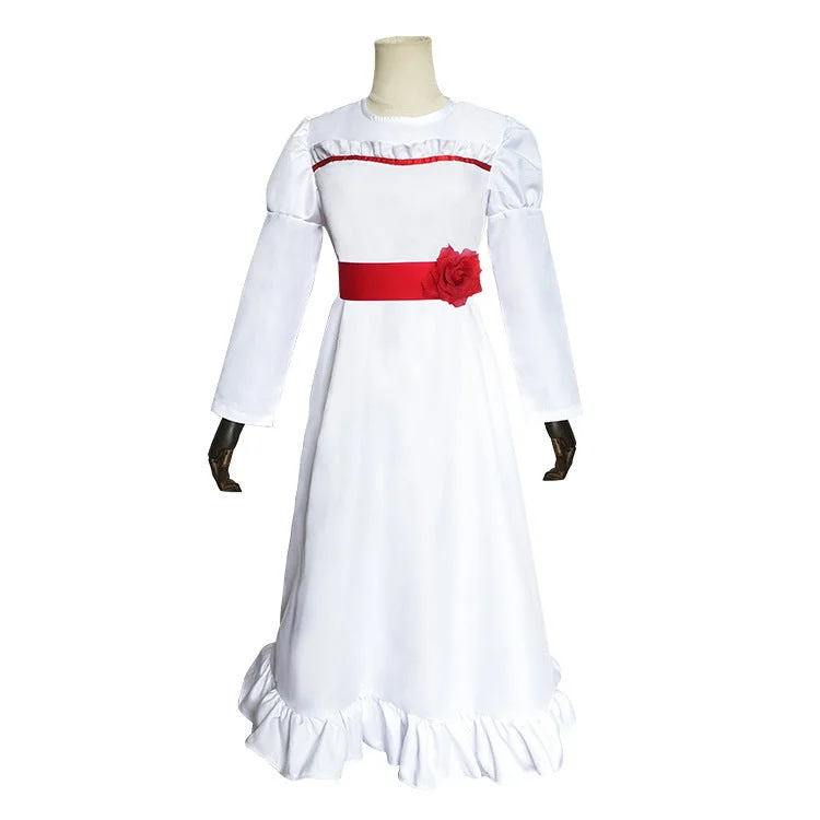 Kids Adults Annabelle Dress White Cosplay Halloween Costume-elleschic
