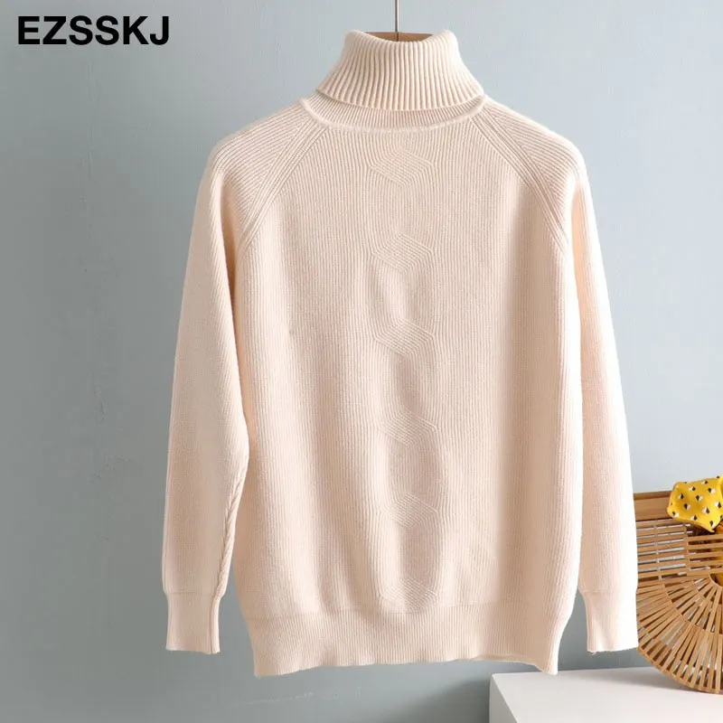 casual Autumn Winter Basic  THICK HIGH-NECK Sweater pullovers Women 2021 loose Knit  Pullover female Long Sleeve Khaki Sweater