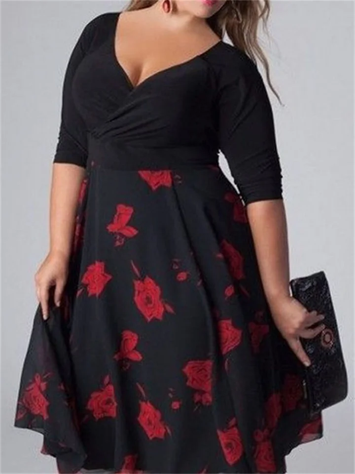V-Neck Digital Print Short Sleeve Dress
