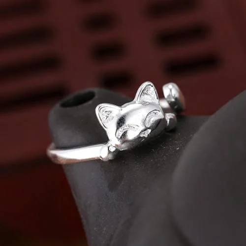 Kawaii Cute Neko Cat Silver Ring SP178874