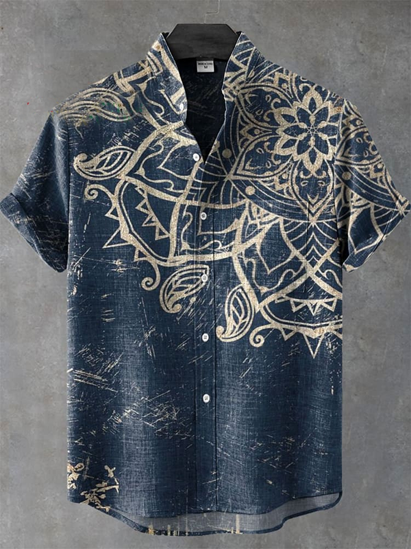 Men's Retro Mysterious Indian Mandala Pattern Art Print Linen Blend Shirt