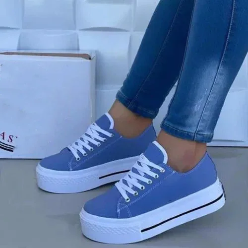 Qengg Women's Canvas Shoes 2022 Summer European and American New Thick-soled Lace-up Canvas Shoes Women's Low-top Shoes