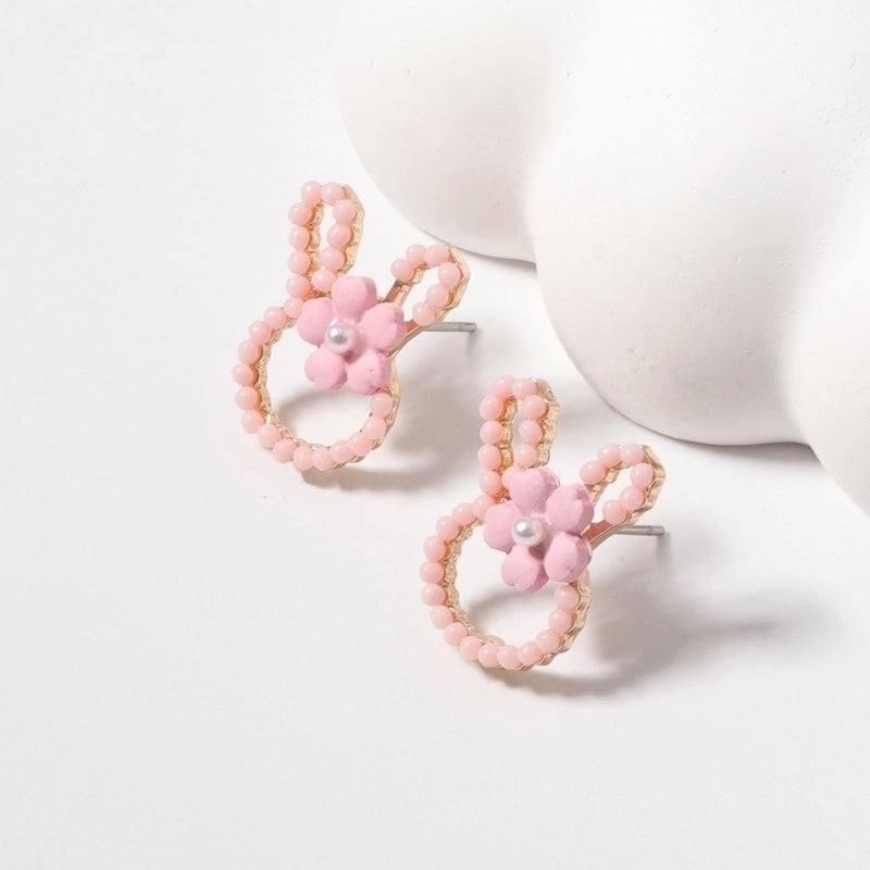 1 Pair Cartoon Style Cute Rabbit Flower Plating Inlay Zinc Alloy Imitation Pearl Ear Studs