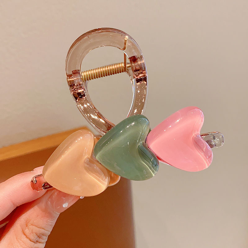 Chic Summer Heart-Shaped Hair Claw - Colorful Jelly Acrylic, Non-Slip Ponytail Holder for Women & Girls
