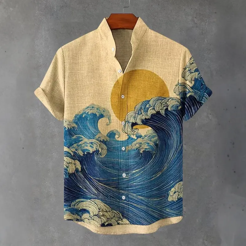 Men's Sun And Waves Art Print Casual Shirt  artssus