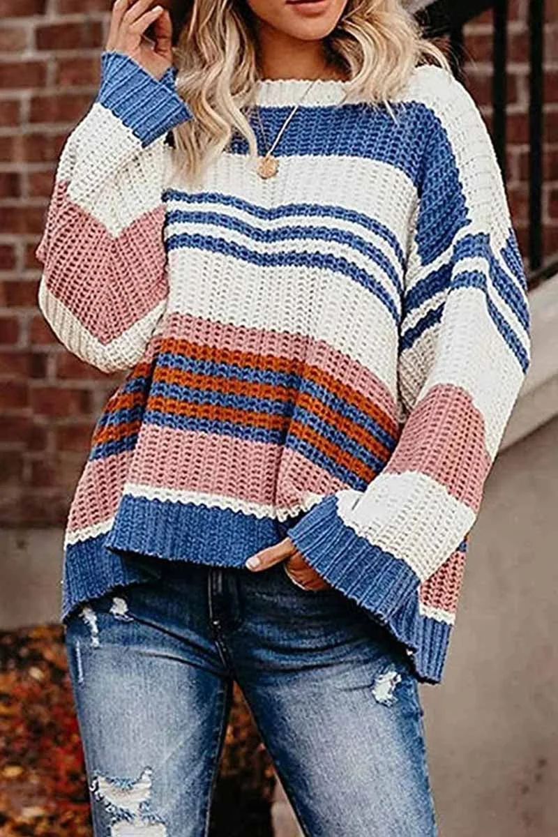 Paneled Knitted Striped Sweater