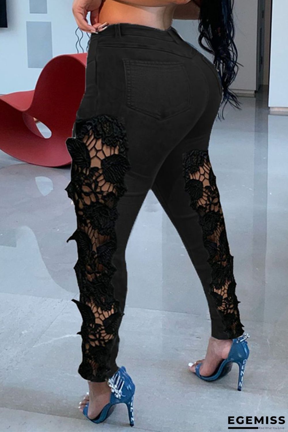 Black Fashion Casual Solid Patchwork Mid Waist Regular Jeans | EGEMISS