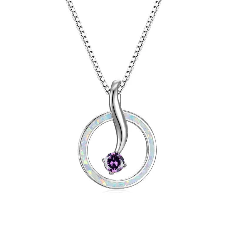 Cute Female Round Stone Pendant Necklace Multicolor Crystal Wedding Necklace Gold Silver Color Chain Necklaces For Women