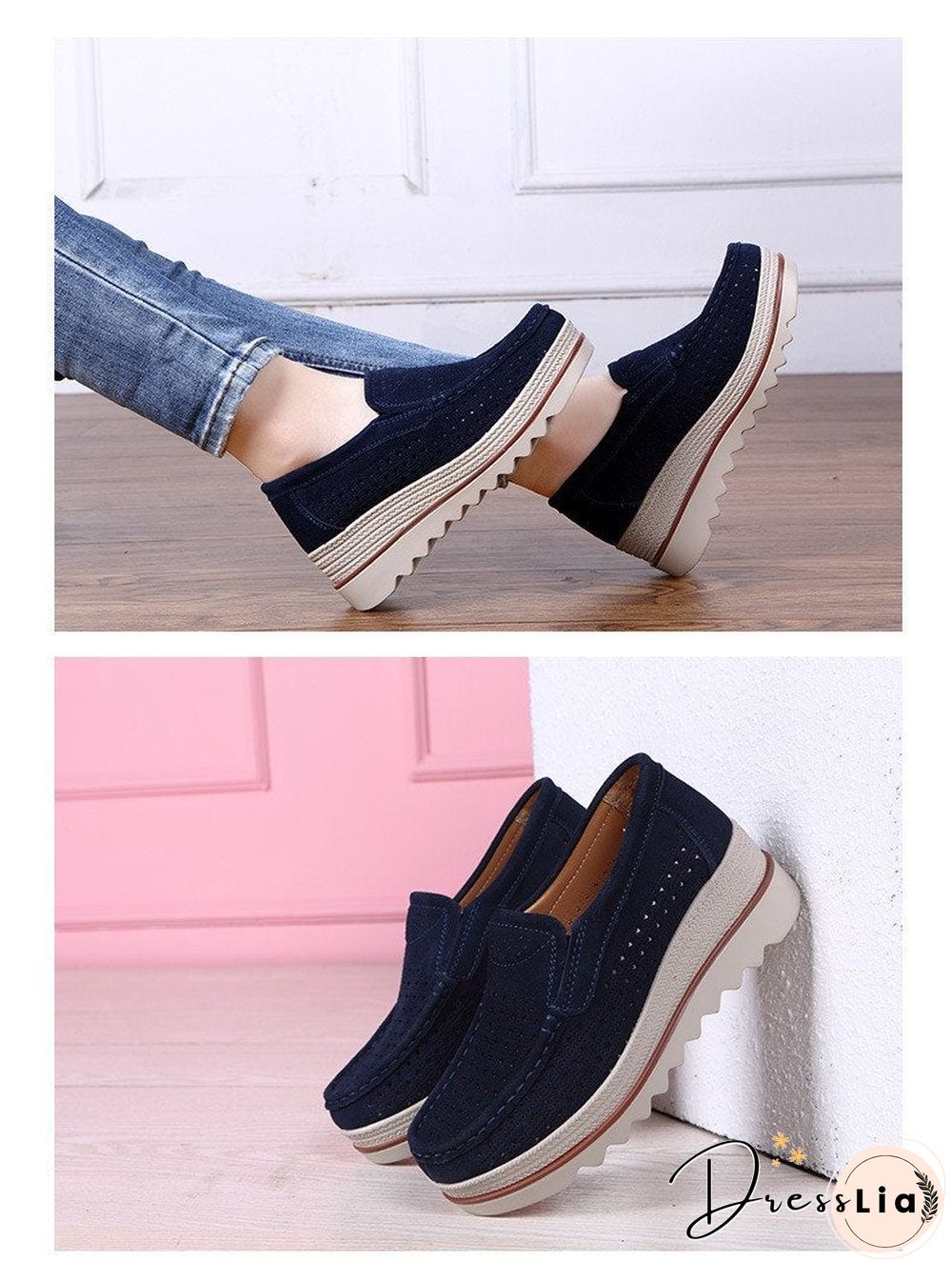 Women Shoes Platform Slip on Flats Loafers Moccasins Hollow Out Casual Shoes