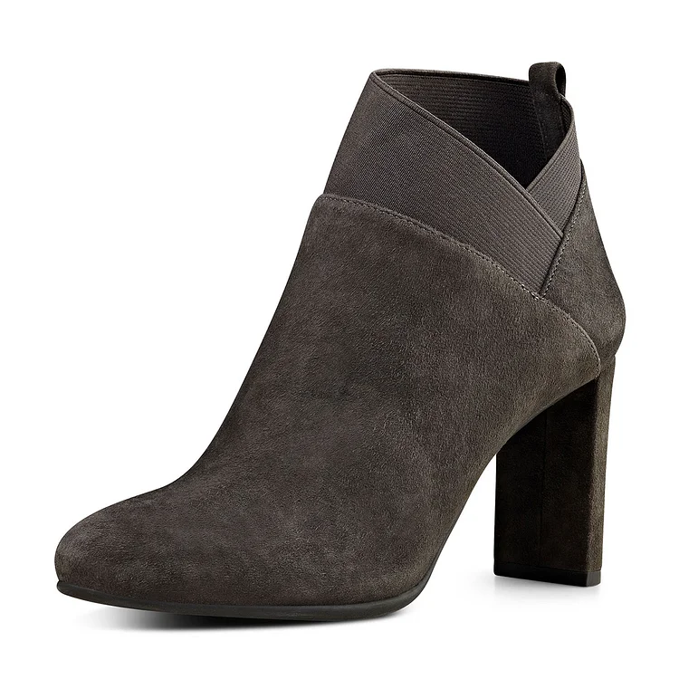 Dark Brown Chunky Heel Short Suede Fashion Boots Vdcoo