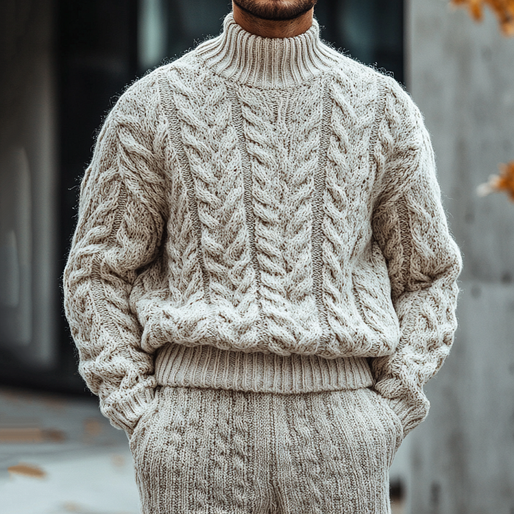 Mens Vintage High Neck Jacquard Weave Cozy Casual Sweater