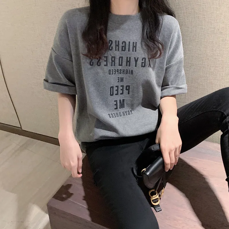 Uveng Uveng 2024 New Korean Version Loose Letter Print Short Sleeved T-Shirt Female Girl Jacket Women's Fashion