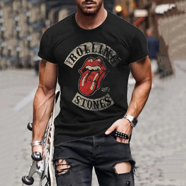 Men'S Rolling Stones Pattern Short Sleeve T-Shirt