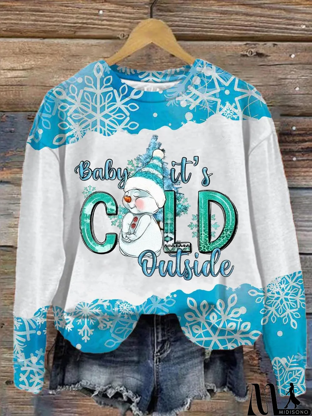 MidiSono - Women's Christmas Baby It's Cold Outside Print Sweatshirt