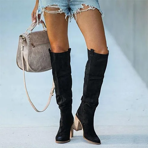 Back to college Women Knee High Boots Women's Roman Retro Shoes Woman Sexy High Heels Ladies Solid Suede 2022 Female Autumn Winter Long Boots