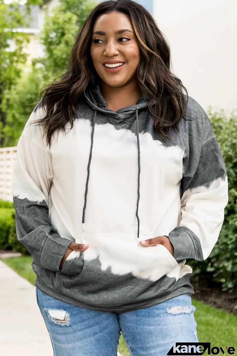 Gray Gray Gray Tie Dyed Color Block Plus Size Hoodie