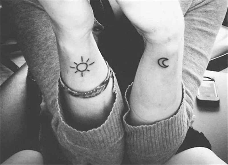 Black Sun and Moon Temporary Tattoo Stickers for Women Men Waist Fake Tatto Body Art Decals Waterproof Tatto Simple