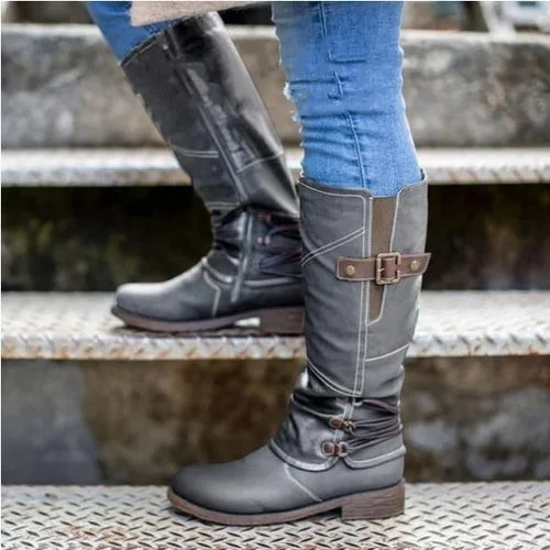 Women's Vintage Leather Zipper High Snow Boots Radinnoo.com