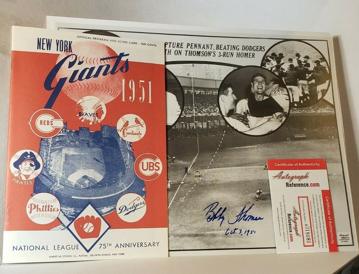 Autographed Bobby Thomson Signed Giants 11x14 Photo Poster painting & Mint 1951 Baseball Program