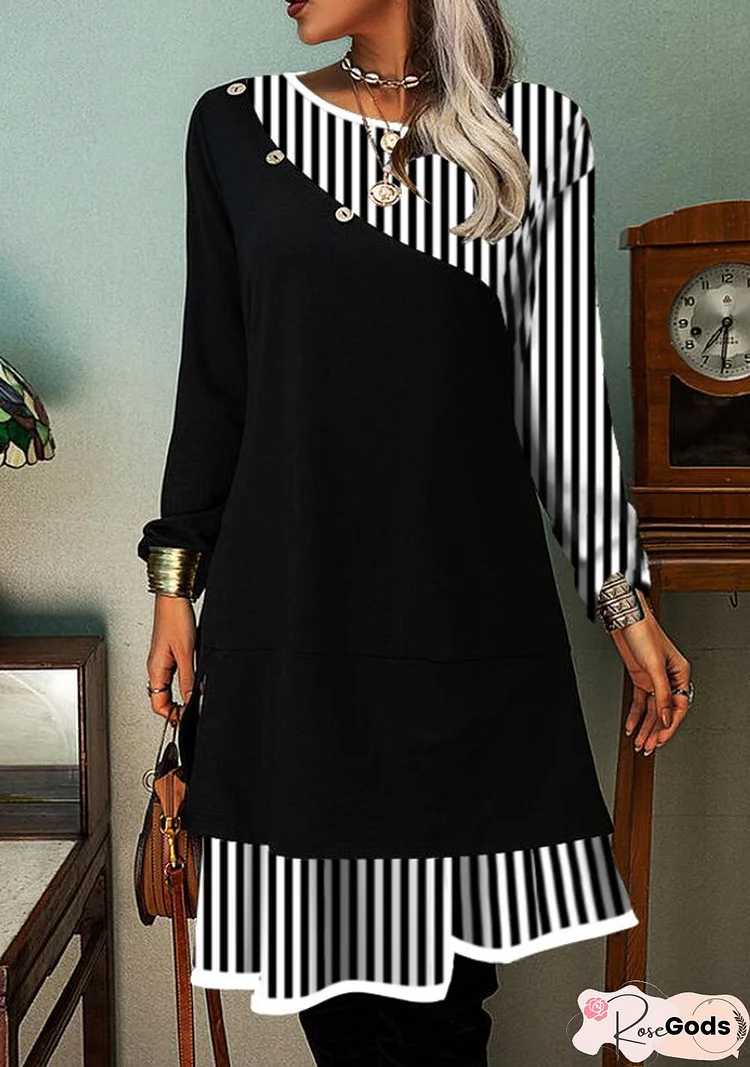 Crew Neck Casual Striped Dresses